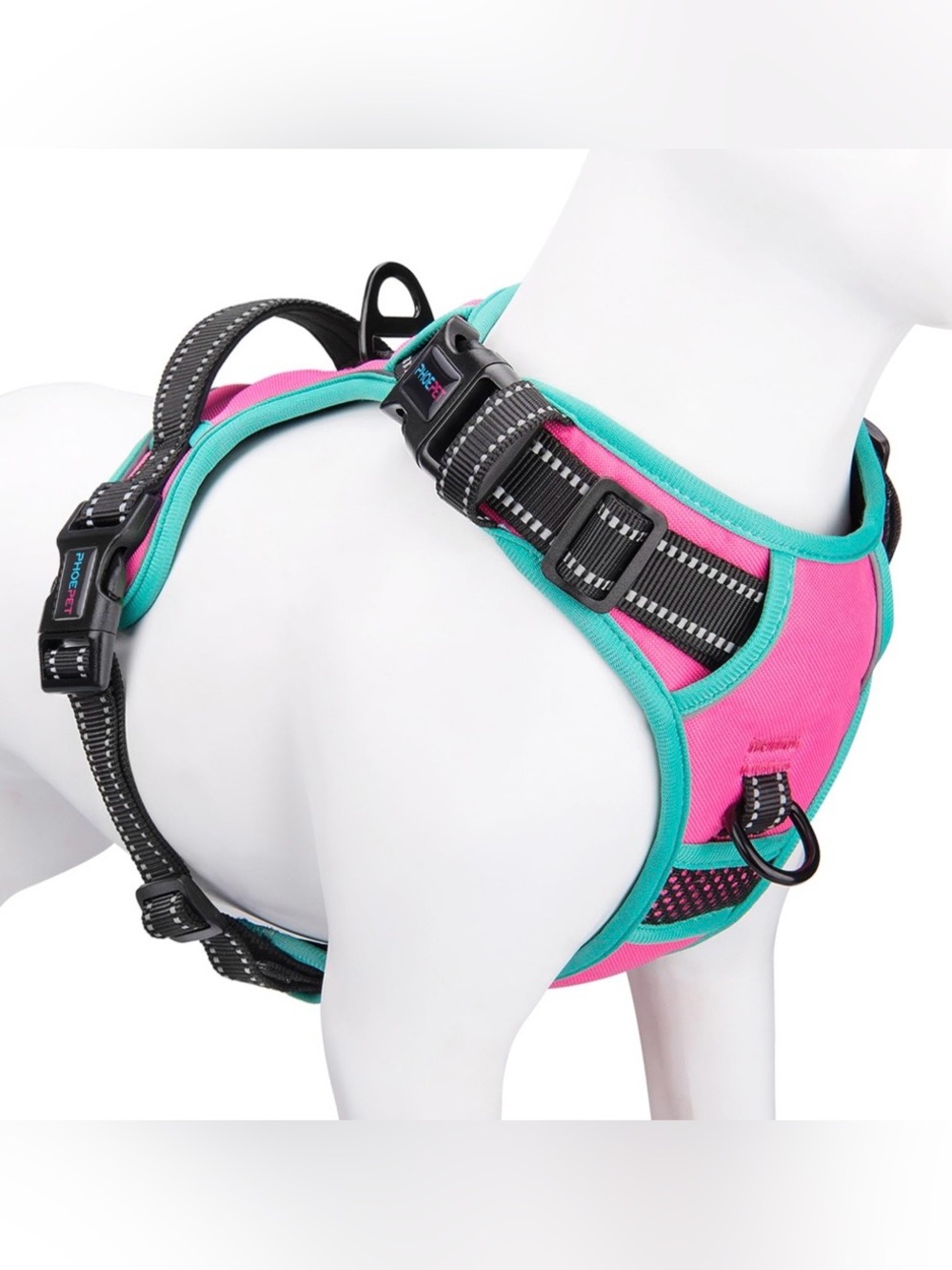 Bright Pink & Teal Padded Dog Harness